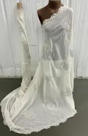 Off White Chiffon Iridescent Sequins Embroidery Lace Fabric 50” Width 1 Yard