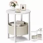 Side Table, Small Round End Table with Fabric Basket, Set of 2 Half Round