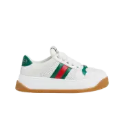 (W) Gucci Screener Sneakers with Web White Leather