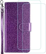 LCEHTOGYE Cover for Oppo Find X6 Pro + 2 Slice HD Tempered Glass,Shell PU BracketBumper Protective Back Case - Anti-Scratch Screen Protector for Oppo Find X6 Pro-YSSF - Purple
