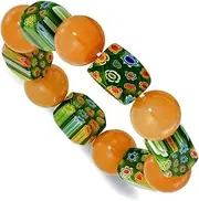 [JewelryWeb] 14.50mm Aventurine and Kangsai Glass Beaded Stretch Bracelet-Stretch-Bracelet for Women