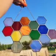 Unique Handmade, Pride Rainbow Honeycomb Stained Glass Suncatcher