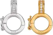 DELORIGIN 2 Color S925 Sterling Silver Micro Pave Cubic Zirconia Fold Over Clasp Hook Rings Shining Golden Twister Clasp Hoops Connector Charms for Jewelry Bracelet Making Necklaces Earring Decoration