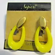 Signed NAPIER Lemon Yellow Dangle Screwback Earrings New Old Stock NOC Vintage