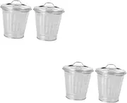 SOESFOUFU 4 Pcs Mini Trash Can Waste Paper Bin Bathroom Trash Can Automotive Garbage Cans Mini Garbage Bin Trash Cans with Lids Mini Galvanized Bucket Cars Toy Mini Buckets Galvanized Iron