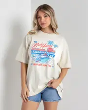 [The Mad Hueys] The Mad Hueys Women's Mermaid Motel Oversized T-Shirt in Stone Grey Size Medium M Stone Grey