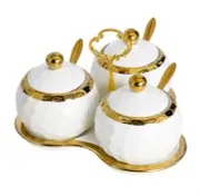 Golf Porcelain Sugar Bowl Condiment Pot Salt Container with Lid, Spoon and Tray,