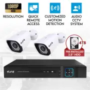 Elinz 4CH AHD 1080P HD Video & Audio Recording CCTV Surveillance DVR 2x Outdoor Bullet Security Camera System 4TB HDD