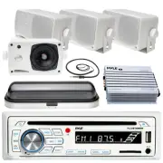 PLCDBT65 USB Bluetooth Boat Radio, 3.5" Box Speakers, 400W Amp, Cover, Antenna