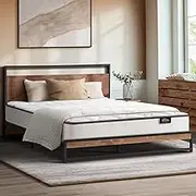 Oikiture Double Size Bed Frame with Mattress Set Metal Bed Base Double Bed Mattress