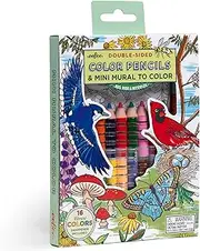 eeBoo: Biggies Color Pencils: Bugs, Birds & Butterflies - 8 Double-Sided Chunky Pencils & Mini Nature Mural, Shiny Foil Accents, Sharpener, Kid Age 3+