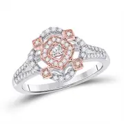 10k Two-tone Gold Round Diamond Offset Square Ring 1/3 Cttw