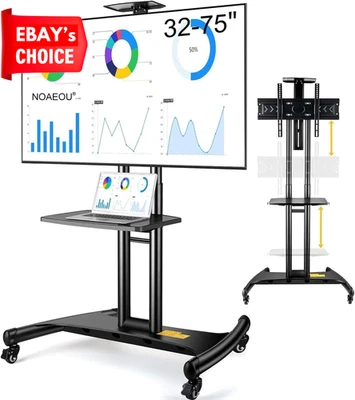 Mobile TV Stand with Wheels for 32-75 Inch Flat Screens Adjustable Trolley Black