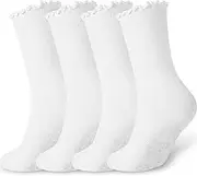 [Jeere] 4 Pairs of Pilates Socks with Grips for Women Non Slip Ruffle Socks Woman Cute Pilates Socks Yoga Socks Frilly Socks