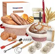 Sourdough Starter Kit, Banneton Bread Proofing Basket, Sourdough Bread Baking Supplies with 27oz Starter Jar and 2 Cotton Rope Proofing Baskets, Sourdough Kit Gift for Bread Making