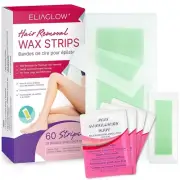 Body Wax Strips Hair Removal for Women: ELIAGLOW 60 Waxing Strips Double Sides