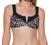 New Sanctuary Swim Stay Cool Leopard Print V-Wire Bralette Bikini Top Sz Small