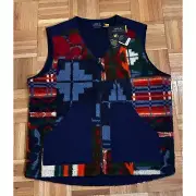 New Polo Ralph Lauren Southwestern Aztec Patchwork Fleece Vest Pile Mens Large
