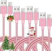 IDISON 4Pack(3ft 6ft 6ft 10ft) iPhone Lightning Cable Apple MFi Certified Braided Nylon Fast Charger Cable Compatible iPhone Max XS XR 8 Plus 7 Plus 6s 5s 5c Air iPad Mini iPod (Pink)