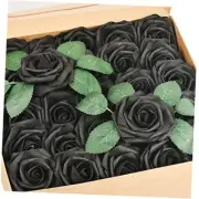 50Pcs Artificial Flowers Roses Bulk Foam Fake Roses with Stems for Black