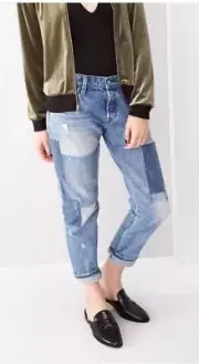 155. Levi's 501® Stacked Patch Boyfriend Cropped Jeans NWT Size 28 $198