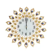 Wall Clocks Metal Diamond Studded Wall Decor Clock for Bedroom Kitchen Office Home Decoration-Style 2