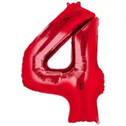 SuperShape Number 4 Foil Balloon - Red - 86cm