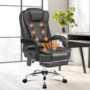 ALFORDSON Office Chair with Massage and Heated Seat, Ergonomic Computer Chair with Footrest Executive Leather Home Desk Chair High Back Recliner Chair,Grey