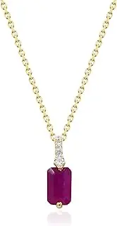 [Gin & Grace] Gin and Grace 10K Yellow Gold Mozambique Genuine Ruby Pendant with Diamonds for women | Ethically, authentically & organically sourced (Emerald-cut) shaped Ruby hand-crafted jewelry for her | Ruby Necklace for women