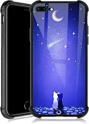 ZHEGAILIAN Case Compatible with iPhone SE 2022,Blue Moon Cat Cases Compatible with iPhone SE 2022 for Girls,Reinforced Corners Soft TPU Bumper Shockproof Case for SE 2022 4.7 inch