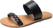 [LM] Women's Braided Slide Sandals Open Toe Two Strap Slip On Flat Sandals Casual Summer Shoes