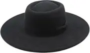 [VASANA] Black Classic Wide Brim Fedora Flat Top Hat with Bow Belt Jazz Hat Panama Hat Party Wedding Supplies Dress Up Accessories for Women Girl Autumn Winter Warm