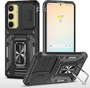 [Asuwish] Mobile Phone Case for Samsung Galaxy S23 FE 5G Case with Glass Film Screen Protector Camera Protection Magnetic Ring Stand S 23 S23FE 23FE Slim Mobile Phone Cases Protective Tempered Glass