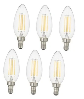 L2A-4TDM-E12-27-6 Dimmable LED 2700K Warm Light Fine Tip Bulb (6 Pack), 1.38"