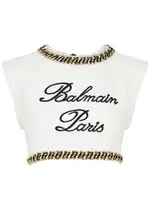 Balmain Logo-embroidered Cropped Tweed top - White - 38 (UK10 / S) 38 (UK10 / S)