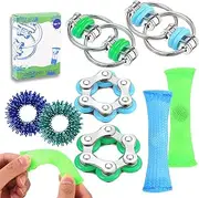 8 Pcs Hand Fidget Toys for Adults Roller Bicycle Bike Chain Fidget Spinner Flippy Chain Mesh Marble and Spiky Sensory Rings Silent Quiet Fidget Toys for Anxiety and Stress Easter Basket Stuffers