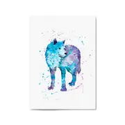 Blue Lone Wolf Cute Animal Painting Wall Art