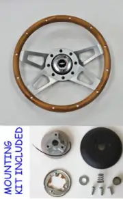 60-69 Chevy Truck C10 C20 K10 13 1/2" 4 spoke wood grip steering wheel rwb cap (for: Chevrolet)