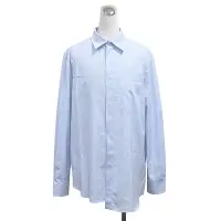 在飛比找Yahoo奇摩購物中心優惠-LOEWE胸口刺繡LOGO線條設計純棉長袖襯衫(男款/藍x白