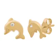 Dolphin Stud Earrings with Cubic Zirconia in 9kt Yellow Gold