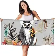 JHLMN Microfiber Sand Free Beach Towel Thin Quick Dry Super Absorbent Large Lightweight Towels Ultra Soft Bath Towels Animals Lemur Flowers Pattern Compact Gym Towel for Adult Travel Camping Gift