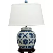 NEW CHINESE HEI CIRCLE BLUE AND WHITE PORCELAIN GINGER JAR LAMP W SHADE