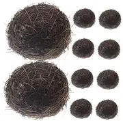 GREENADSCAPE 10Pcs Rattan Bird Nest Ornament Decorative Artificial Nest Prop for Garden Home Craft Lightweight Durable Design for Lawn Decor