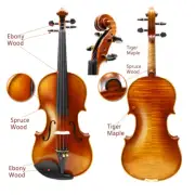 4/4 Full Size Solid wood 4 String Violin Ebony Maple Spruce Fittings Violin Kit