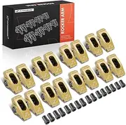 A-Premium 16Pcs Gold Aluminum Engine Roller Rocker Arms with Needle Bearings Compatible with Chevy SBC 350, 1.5 Ratio, 3/8" Studs
