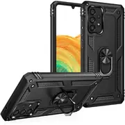 For Samsung Galaxy A33 5G Case, Military Grade 360 Degree Rotating Metal Magnetic Ring Car Mount Holder Kickstand Shockproof Heavy Duty Cover (Black)