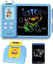 2 in-1 Talking Audible Flash Cards Drawing Tablet, Learning & Educational Autism Sensory Travel Toy Colorful Erasable Writing Doodle Board, Montessori Toys for Toddlers Kids Birthday Gifts
