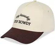 [MEJORMEN] Oversize XXL 2 Tone Vintage Canvas Snapback Cap for Men & Women with Big Heads Adjustable Trendy Trucker Hat, Say Howdy Stay Rowdy - Beige/Khaki, Medium-Large