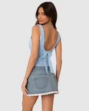 EDIKTED Womens Ronda Bow Back Tank Top LIGHT-BLUE