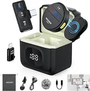 NEEWER USB C Wireless Lavalier Microphone System Compatible with iPhone 16 15 Android Phone PC Laptop Noise Cancelling Mini Clip on Lapel Mic Kit Charging Case 200m Long Range for Vlog Recording, KM18